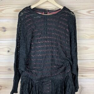 Theater Arts Vintage 40s Style Dress‎ Drop Waist Knit Overlay Black